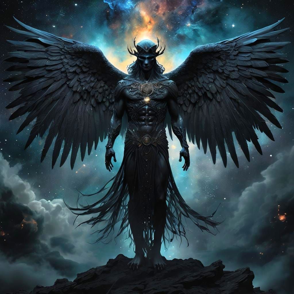 Surreal Portrait of Thanatos in Nebula-Studded Elegance