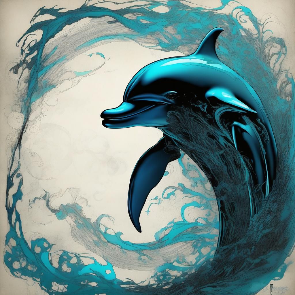 Mythic Dolphin in Dark Fantasy Japanese Ink Art