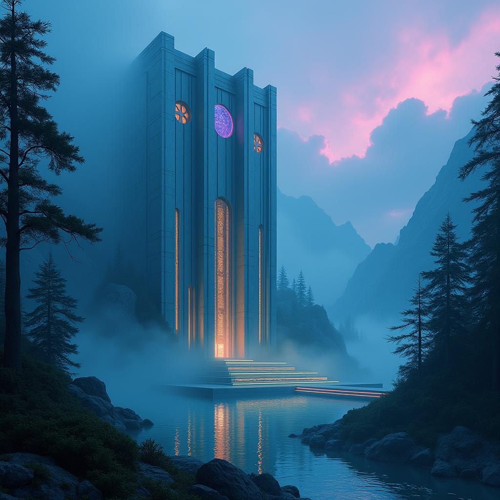 Futuristic House of Order in Dreamlike Landscape