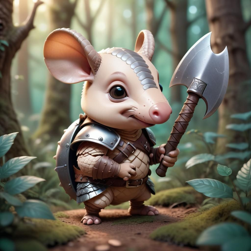 Whimsical Armadillo Barbarian in Magical Forest