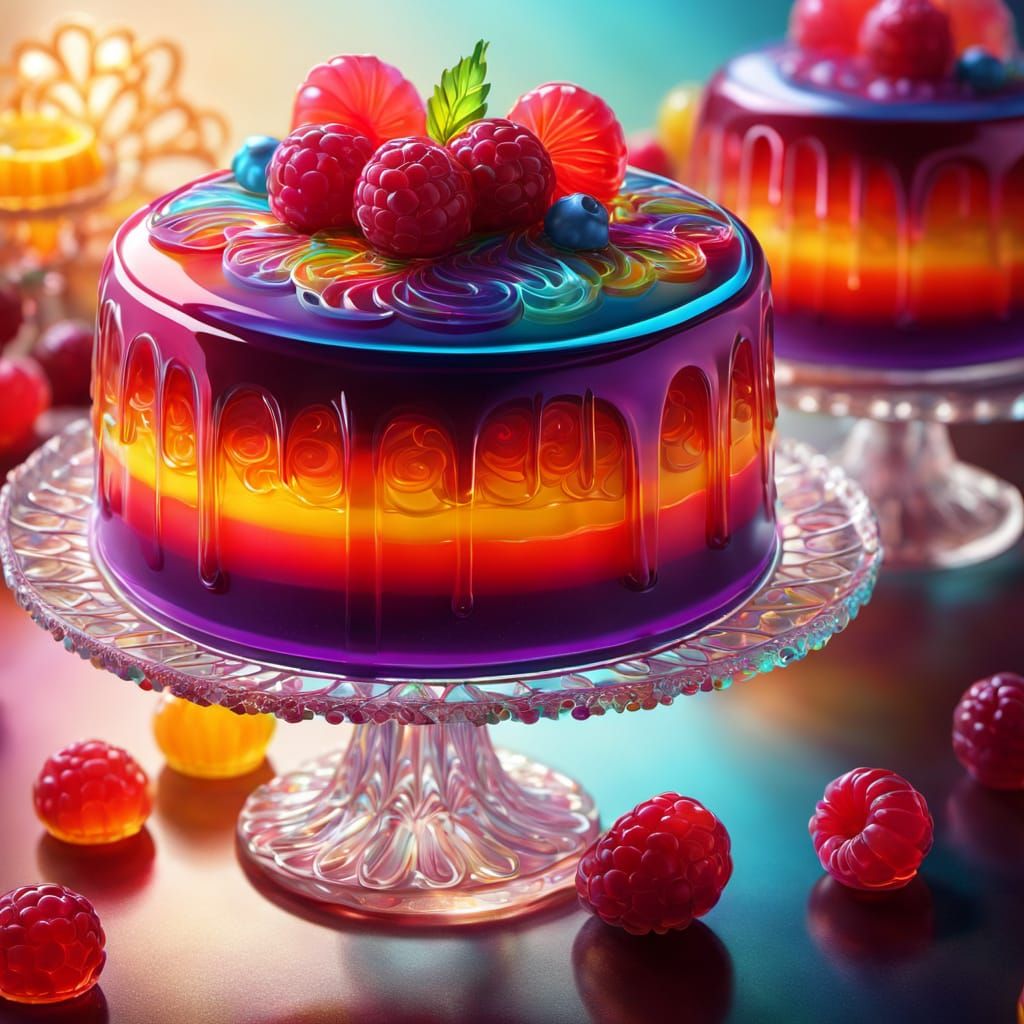 Vibrant Colorful Jelly Dessert in Digital Art Style