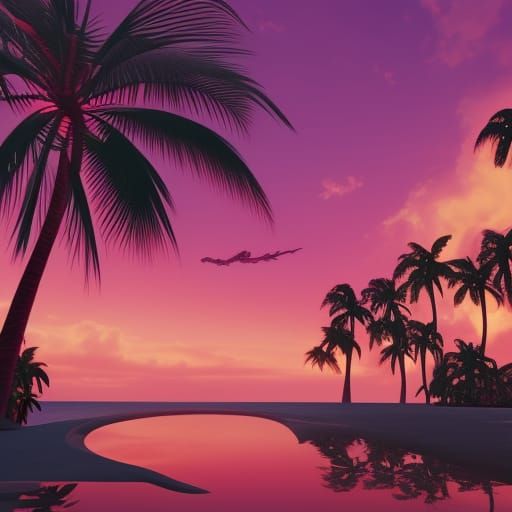 Tropical Sunset with Purple and Pink Hues