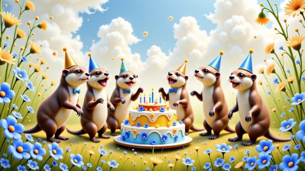 Whimsical Otter Birthday Celebration in Vibrant Colors