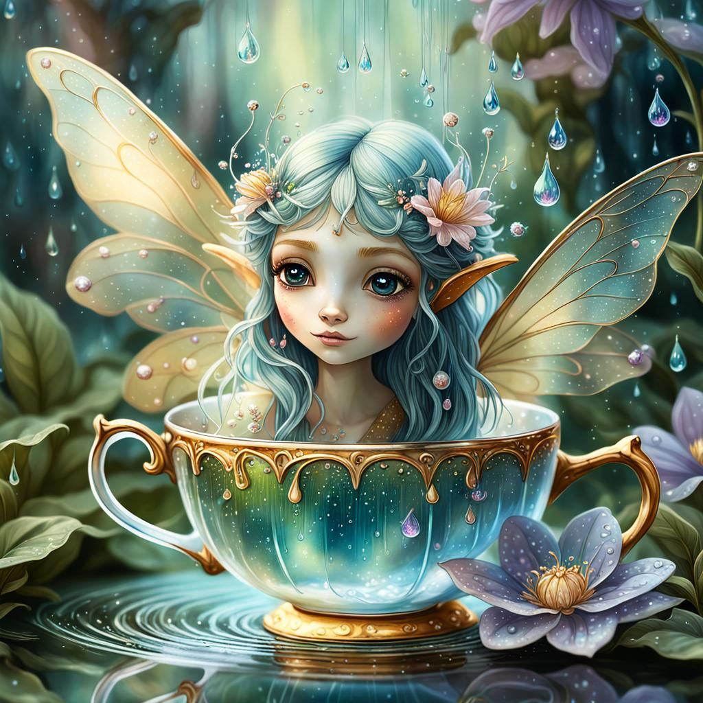 Fairy in Teacup: Whimsical Digital Art