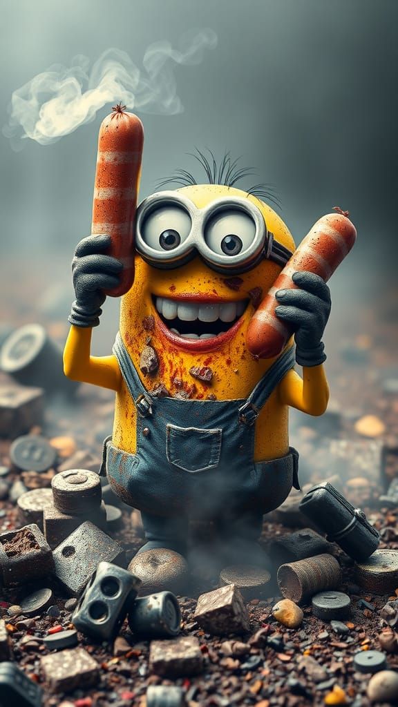 Dirty Minion Celebrates with Colorful Sausage Feast