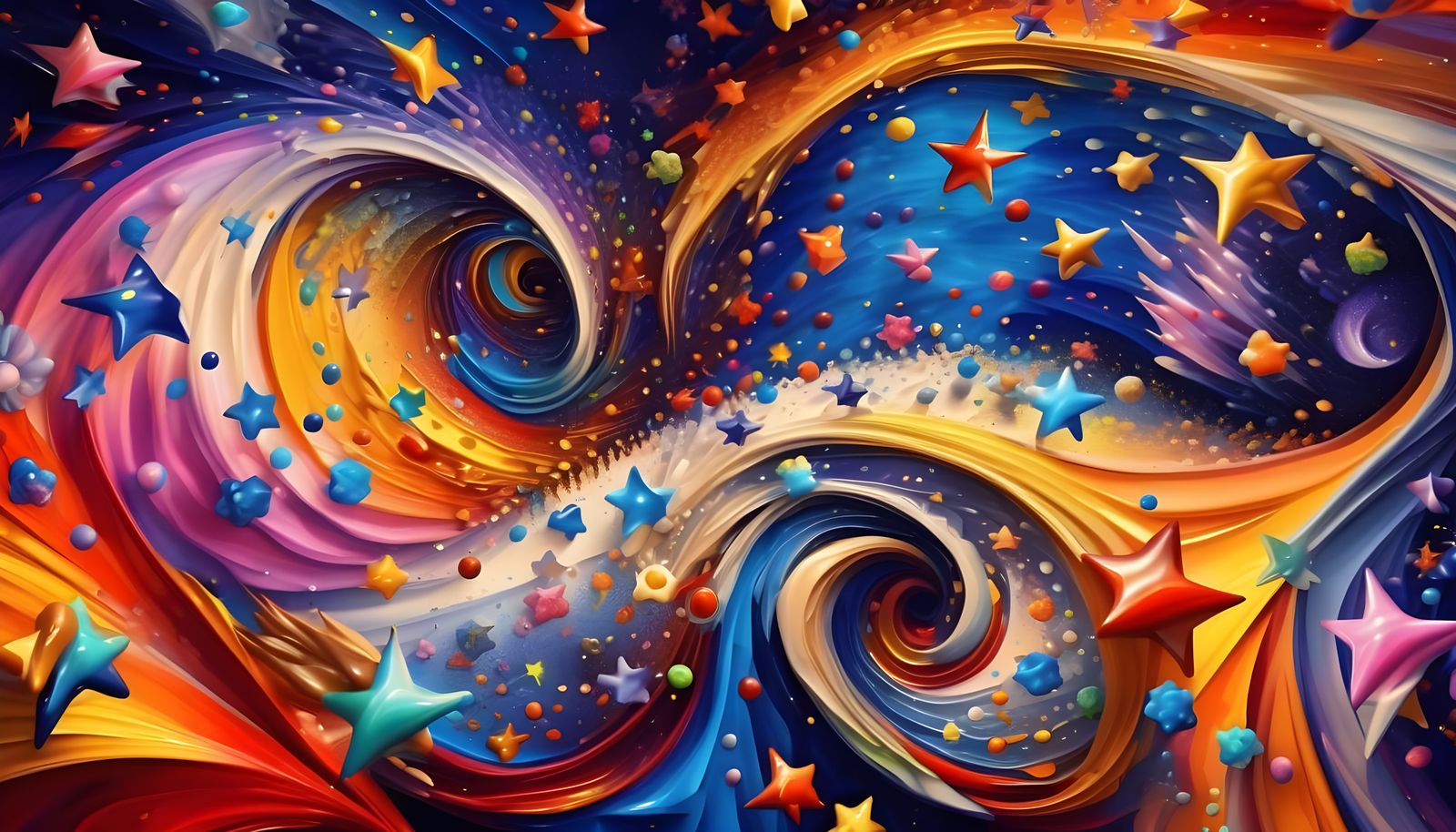 Dreamy Vortex Maelstroms with 3D Stars in Chagall Style