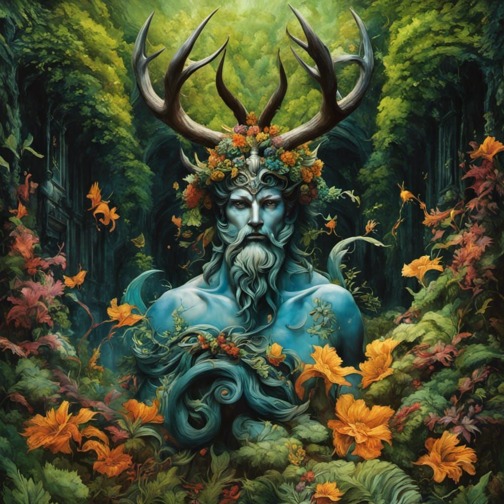 Cernunnos: Horned God in Graffiti Art Style