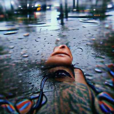 Resilient Face in Rain: A Portrait of Defiance