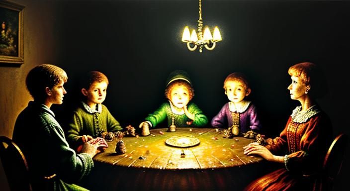 Mystical Seance with Floating Light: Expressionist Oil Paint...