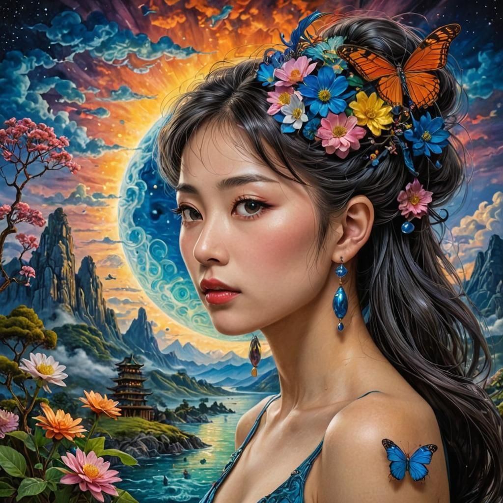 Japanese Woman in Anime Style, Surreal Film Noir