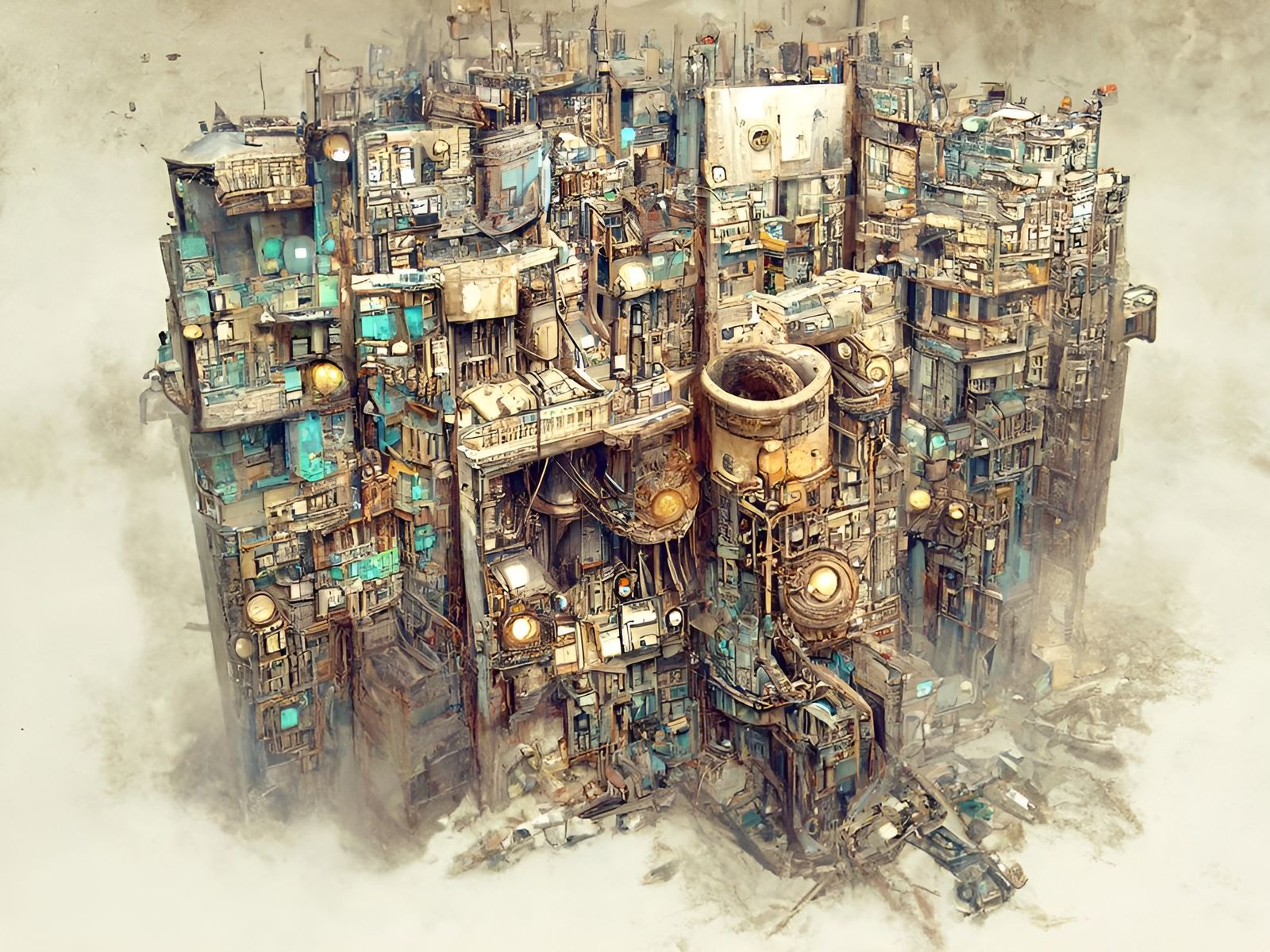 Cyberpunk Post-Apocalyptic Cityscape Illustration