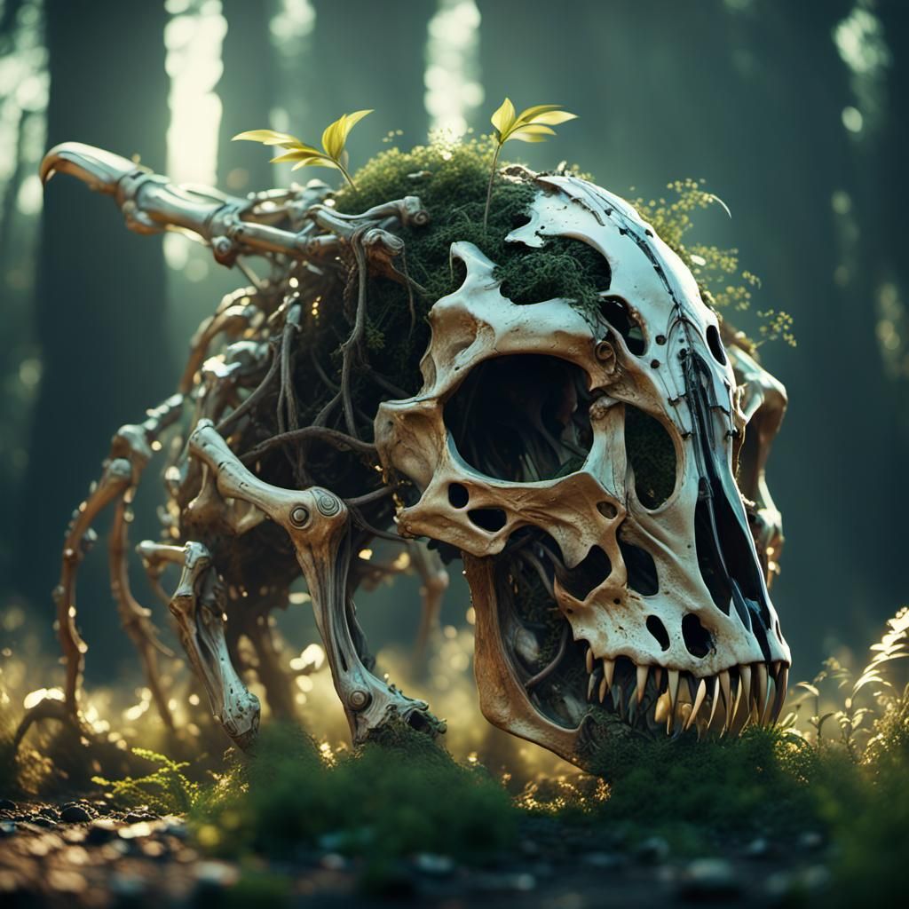 Biomechanical Horse Skull Creature in Art Deco Style