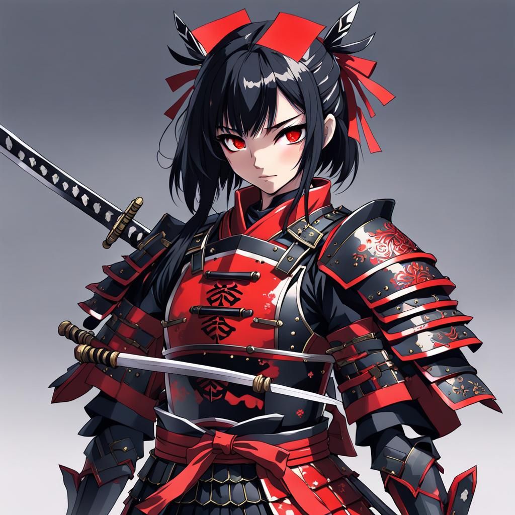 Anime Girl in Gothic Samurai Armor with Katana