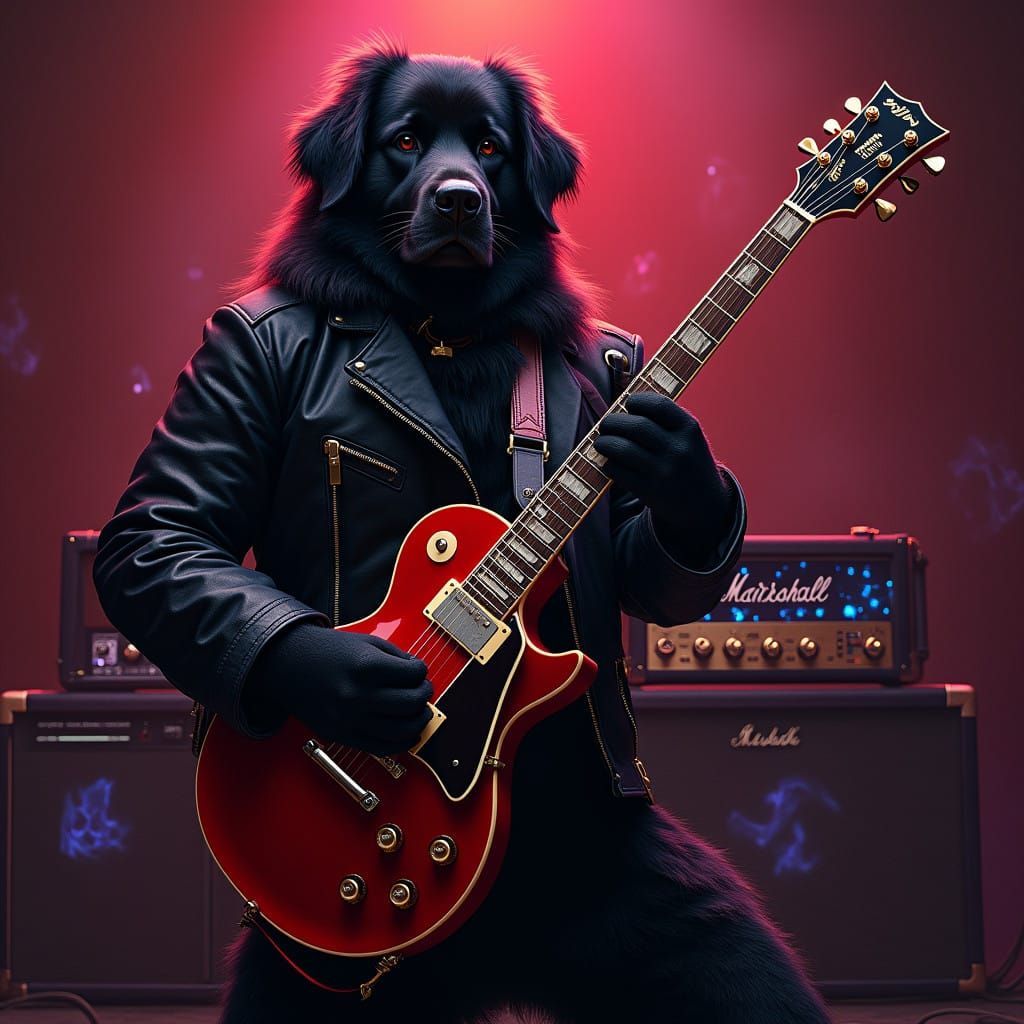 Regal Black Dog Shreds Cherry Red Guitar in Glitzy Stage Set...