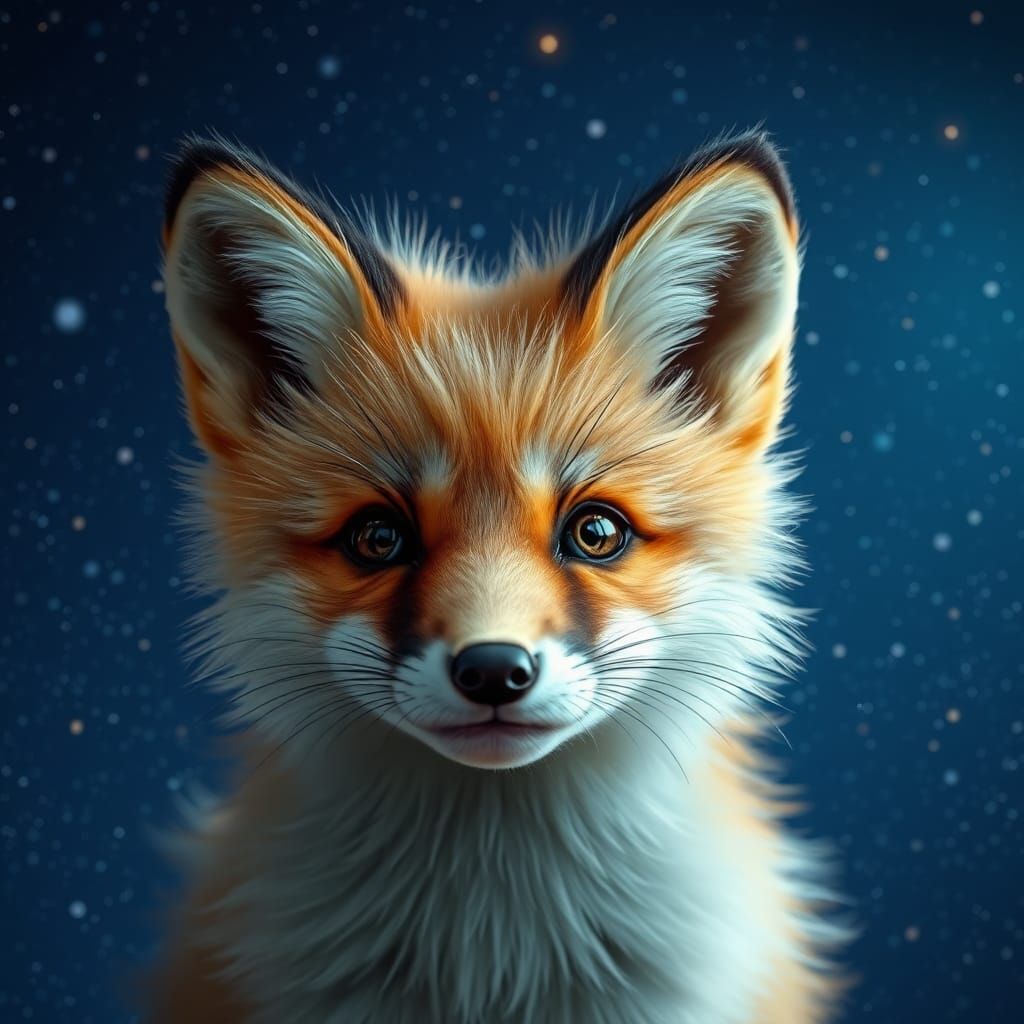 Adorable Fox Portrait Under Starry Night Sky