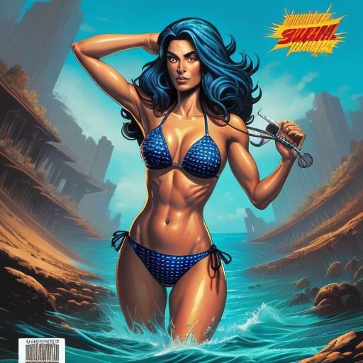 Girl Swimming: Comic Book Style Illustration