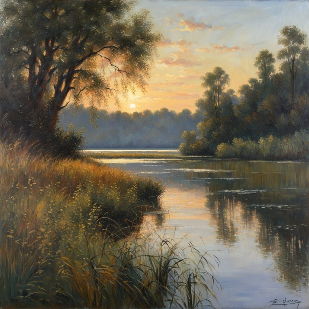 Lake Landscape in Oil Painting Style