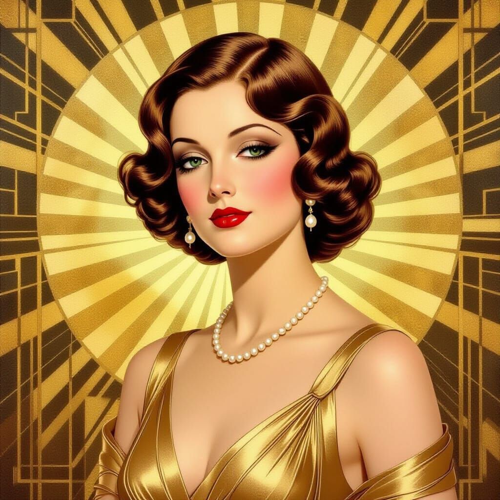 Art Deco Portrait of Elegant Woman in Silk