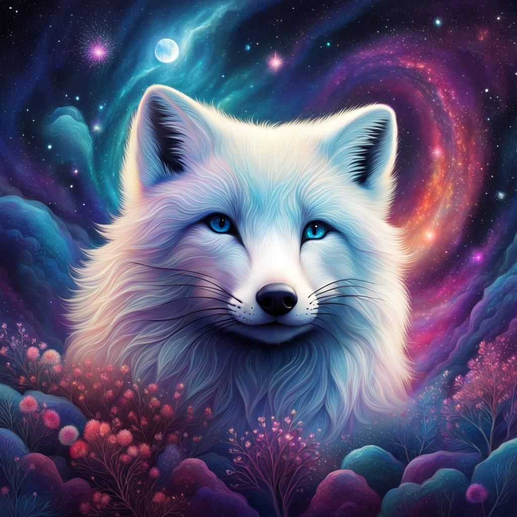 Arctic Fox in Cosmic Astral Hologram