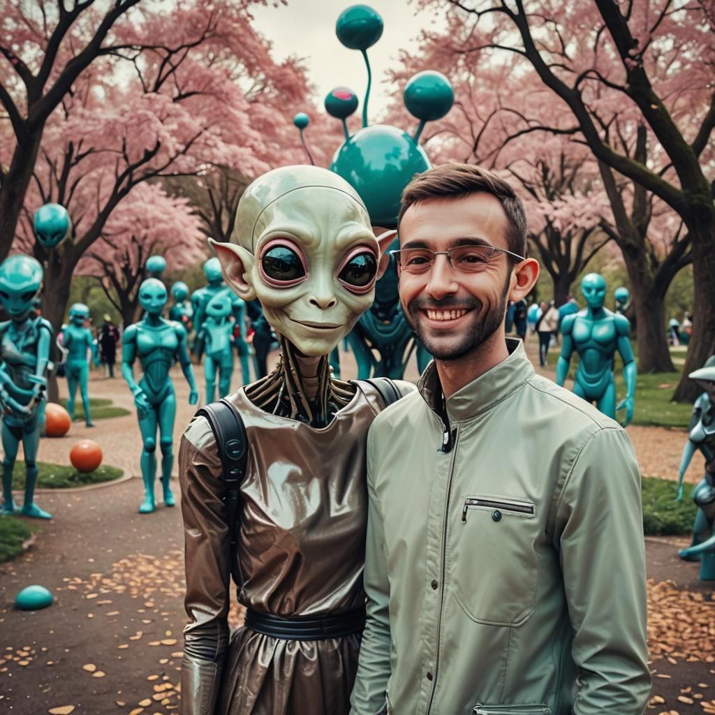 Happy Couple Photobombed by Cute Alien: 3D Selfie