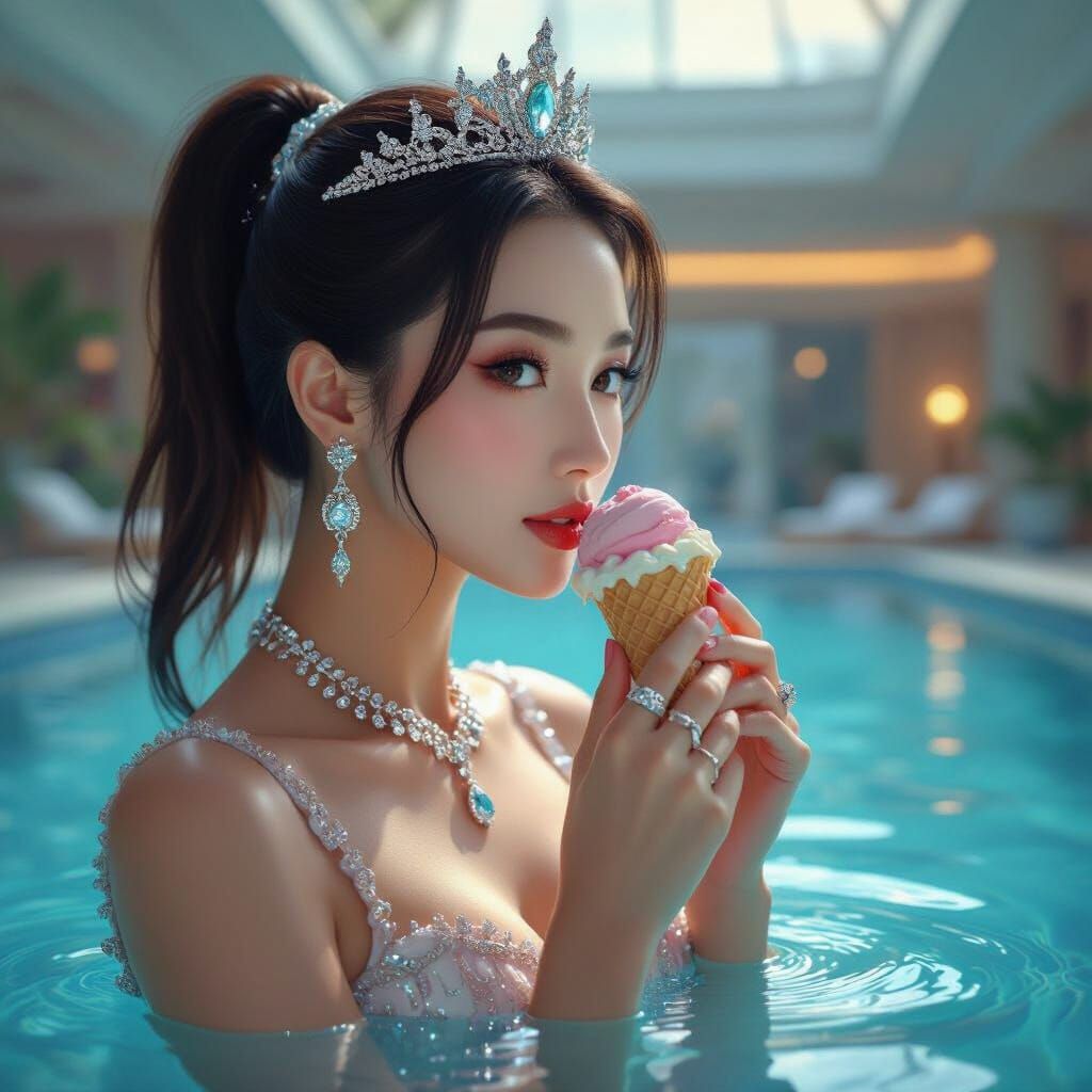 Hong Kong Woman in Futuristic Jewelry at Poolside