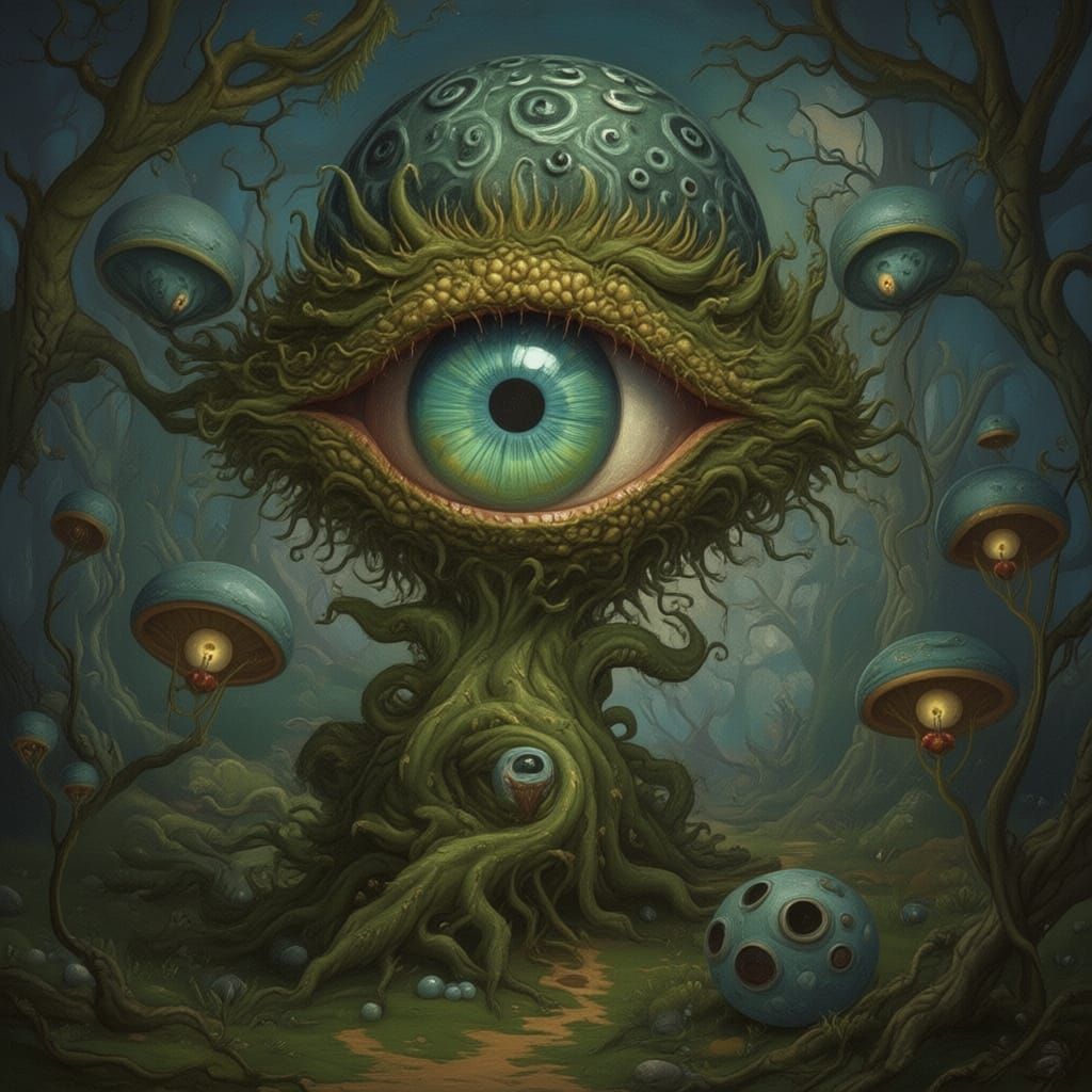 Surreal Eyeball Tree in Whimsical Gothic Fantasy Style