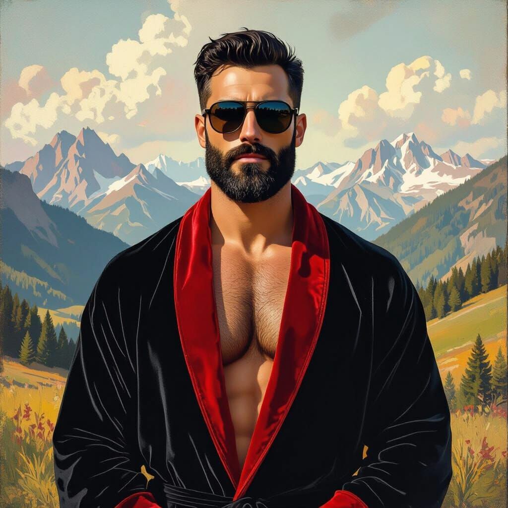 Muscular Man in Velvet Robe, Impressionist Style