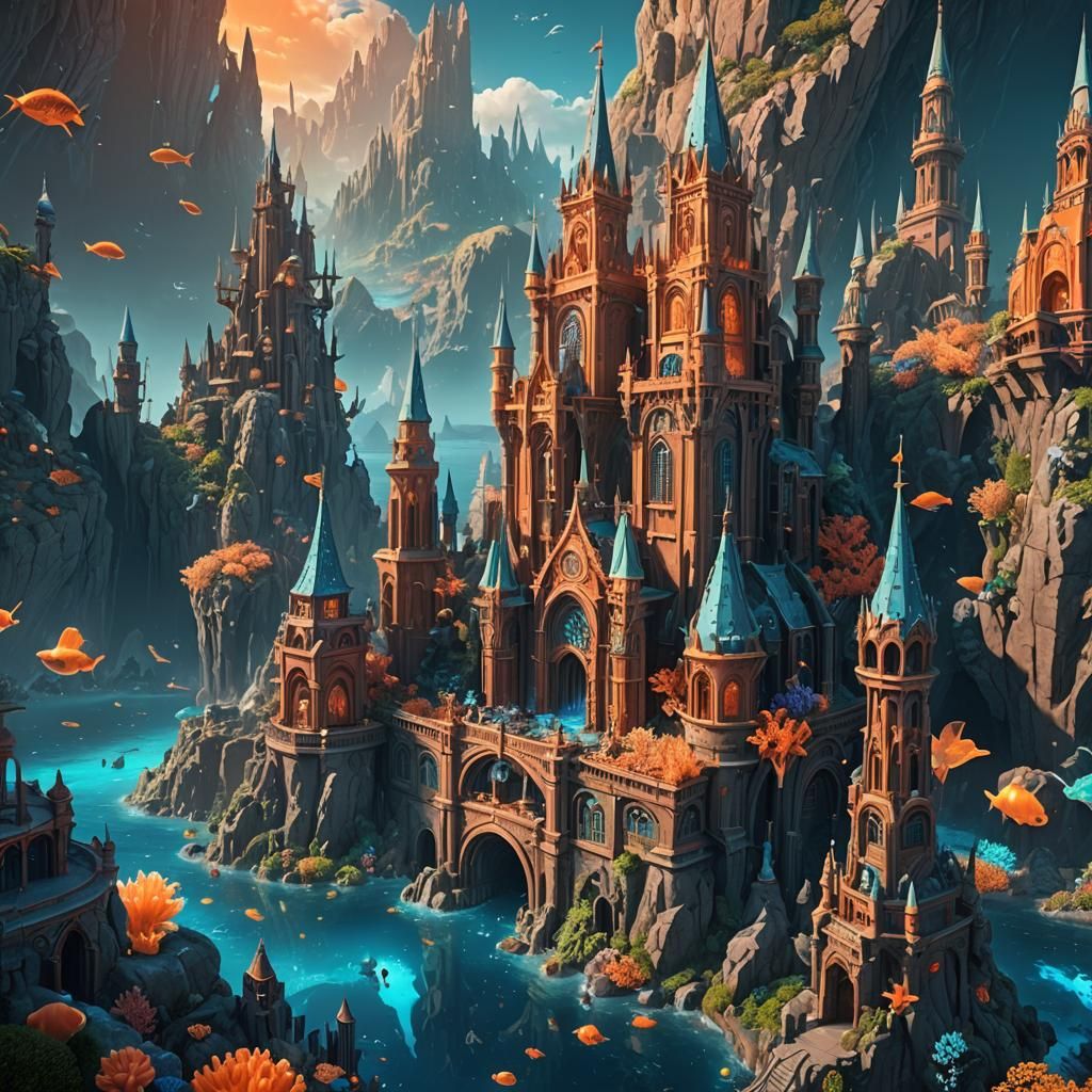 Underwater City with Bioluminescent Accents