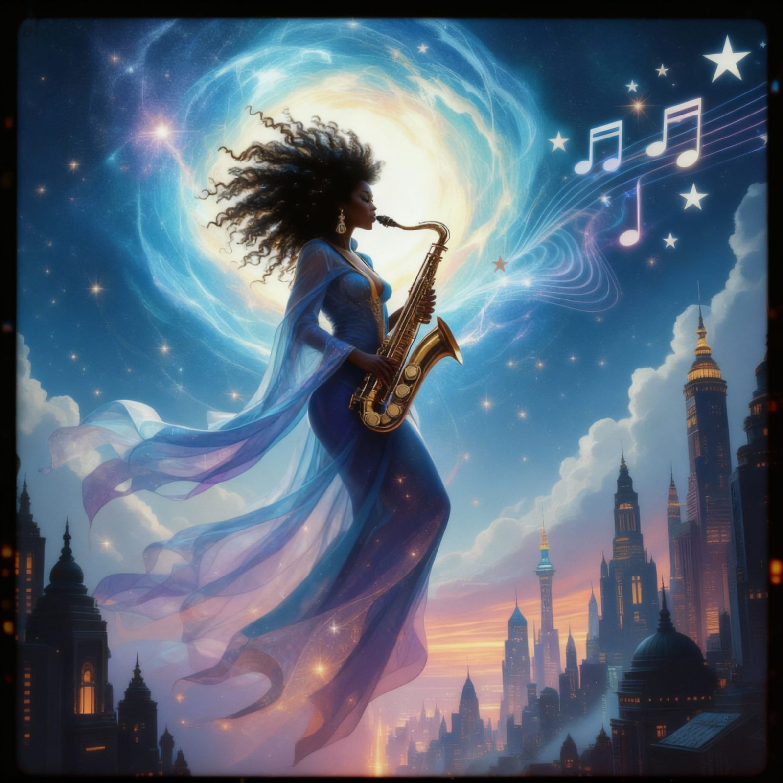 Afro-Futurist Saxophonist with Cosmic Notes