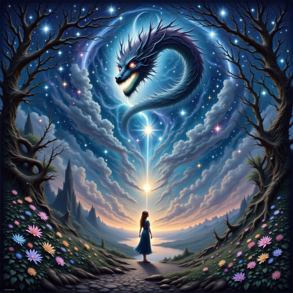 Elven Mage and Celestial Portal Dragon