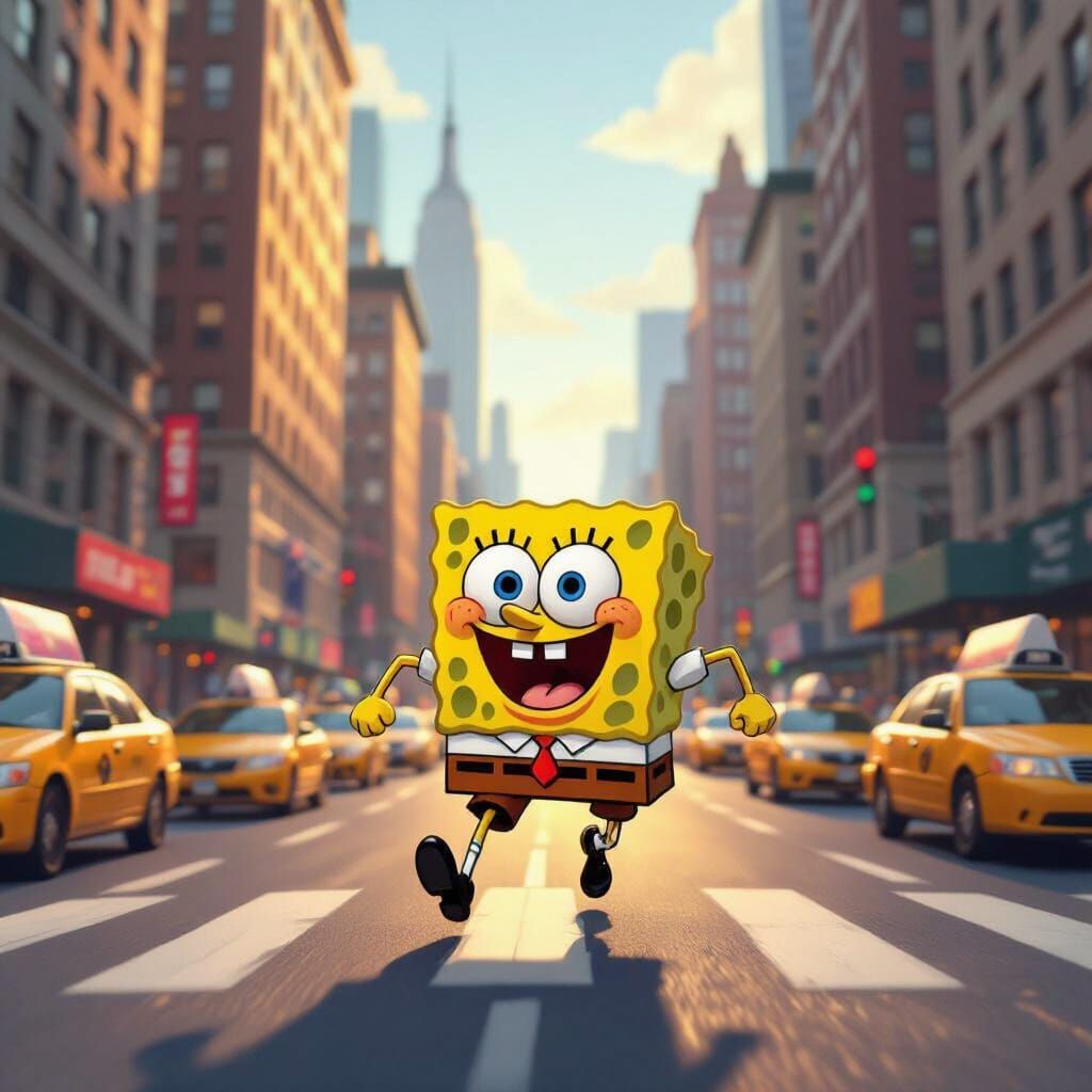 SpongeBob SquarePants in Vibrant NYC Animation Style