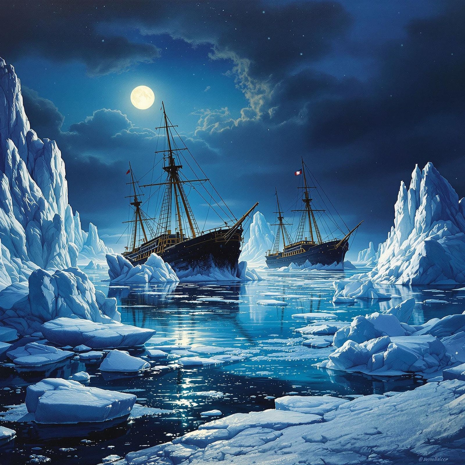 Stranded Arctic Ships in Romanticism Style