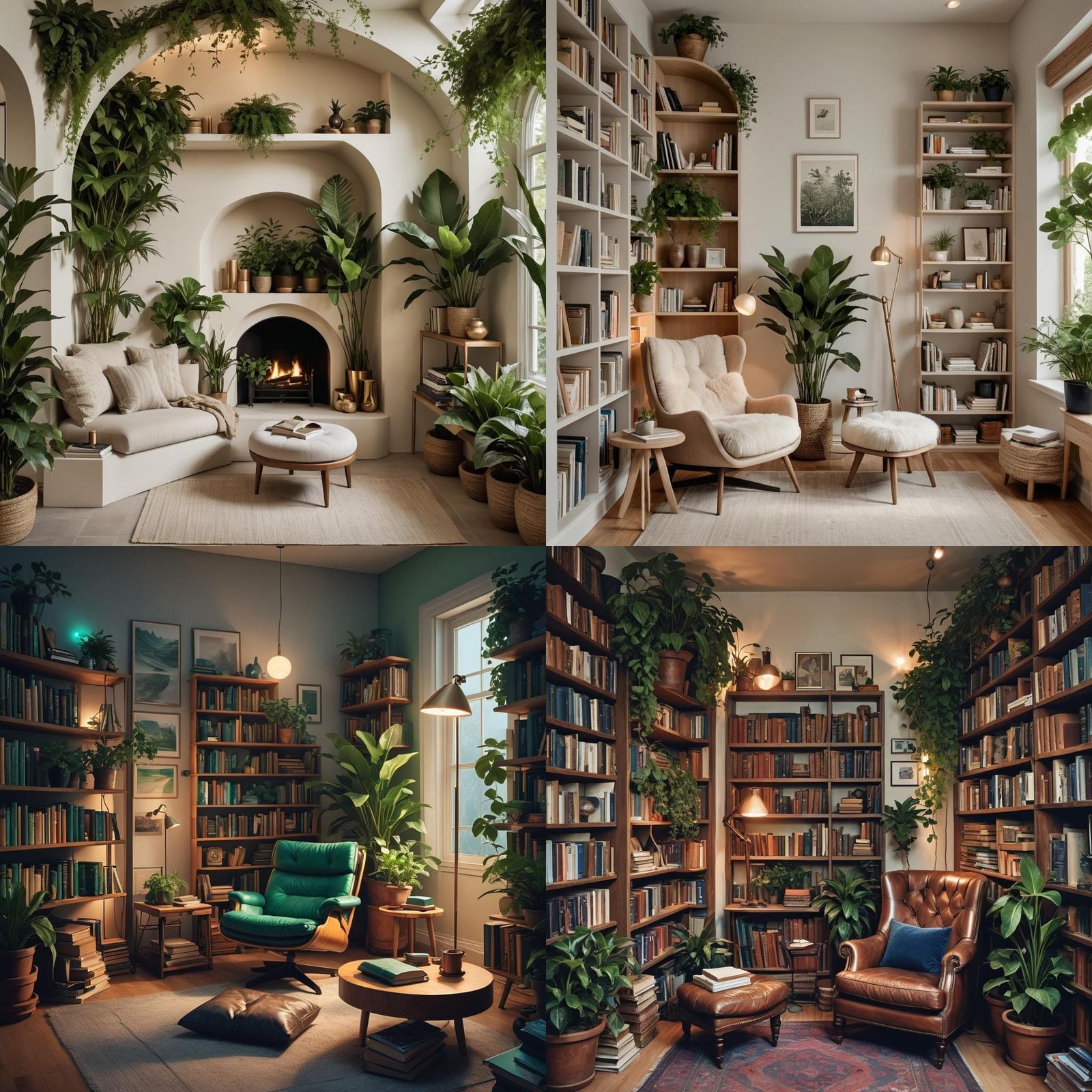 Cozy Reading Nook with Minimalist Plants: Matte Painting