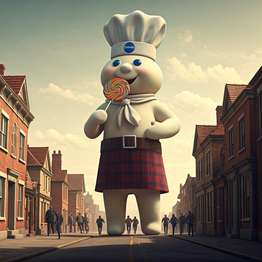 Giant Dough Boy Twerks Over Quaint Town in Whimsical Dark St...