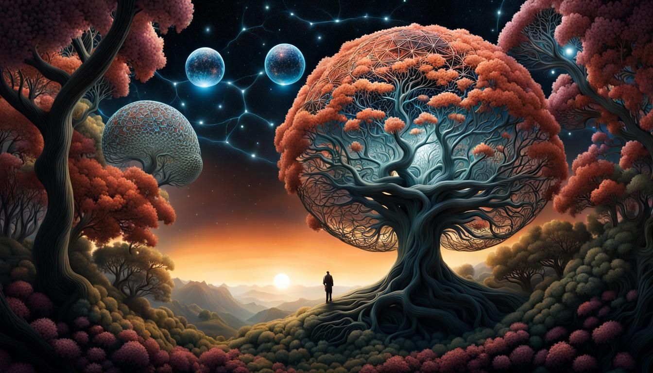 Surreal Brain Network with Fractal Tree Branches