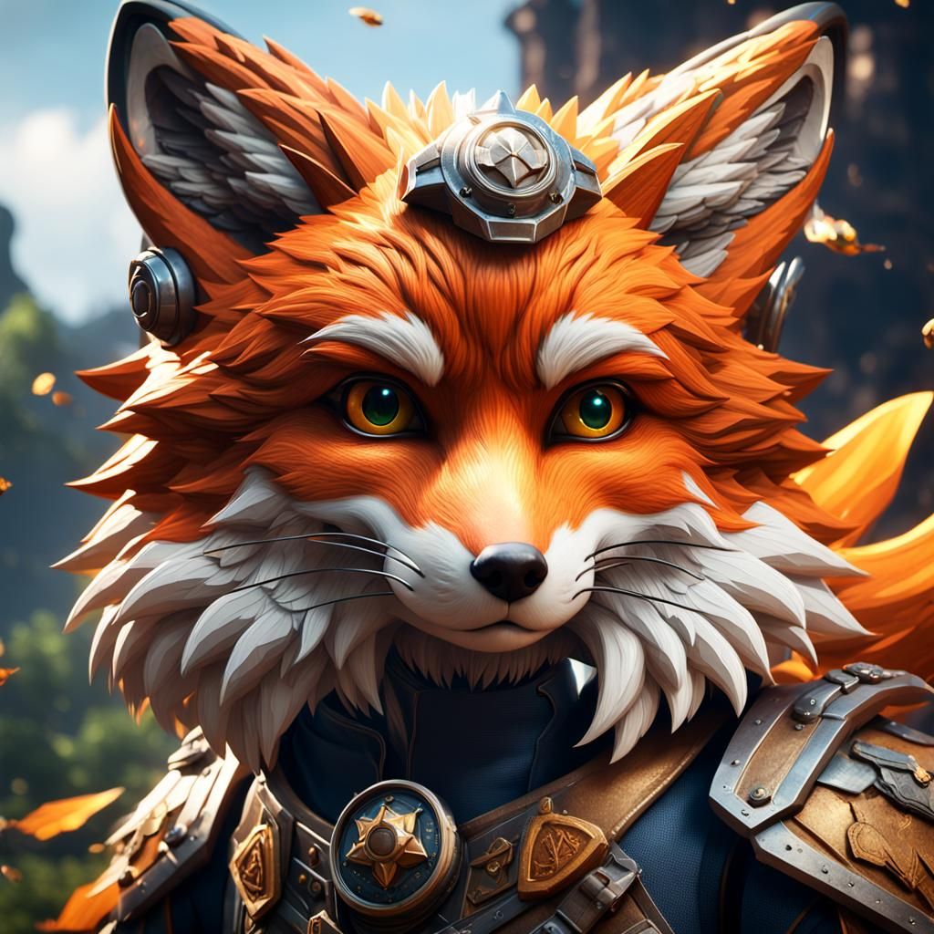 Winged Fox in 3D Game Cinematic Style