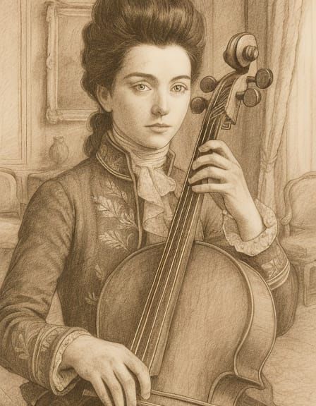 Noblewoman with Cello in Colored Pencil Style