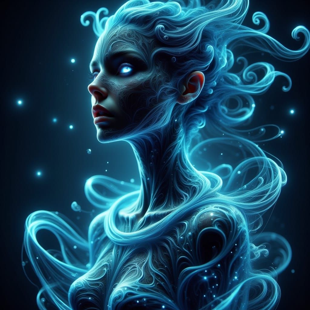 Mystical Alien Enchantress in a Blue Tech Ambiance