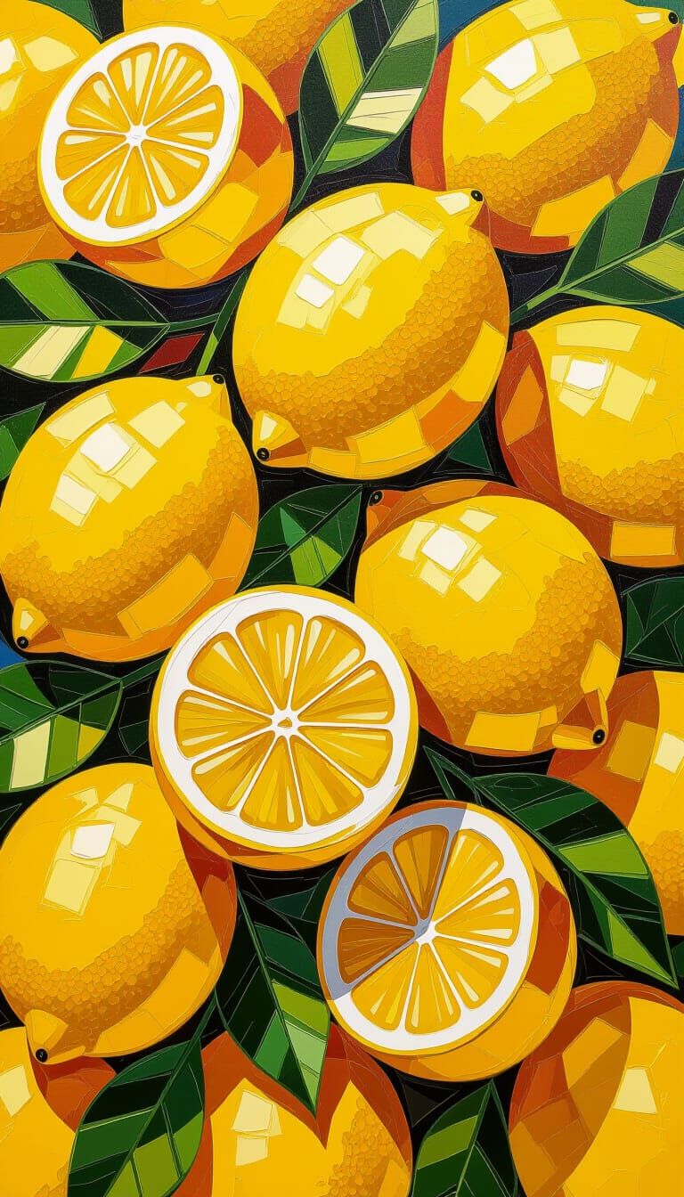 Juicy Lemons Painting with Vibrant Brushstrokes