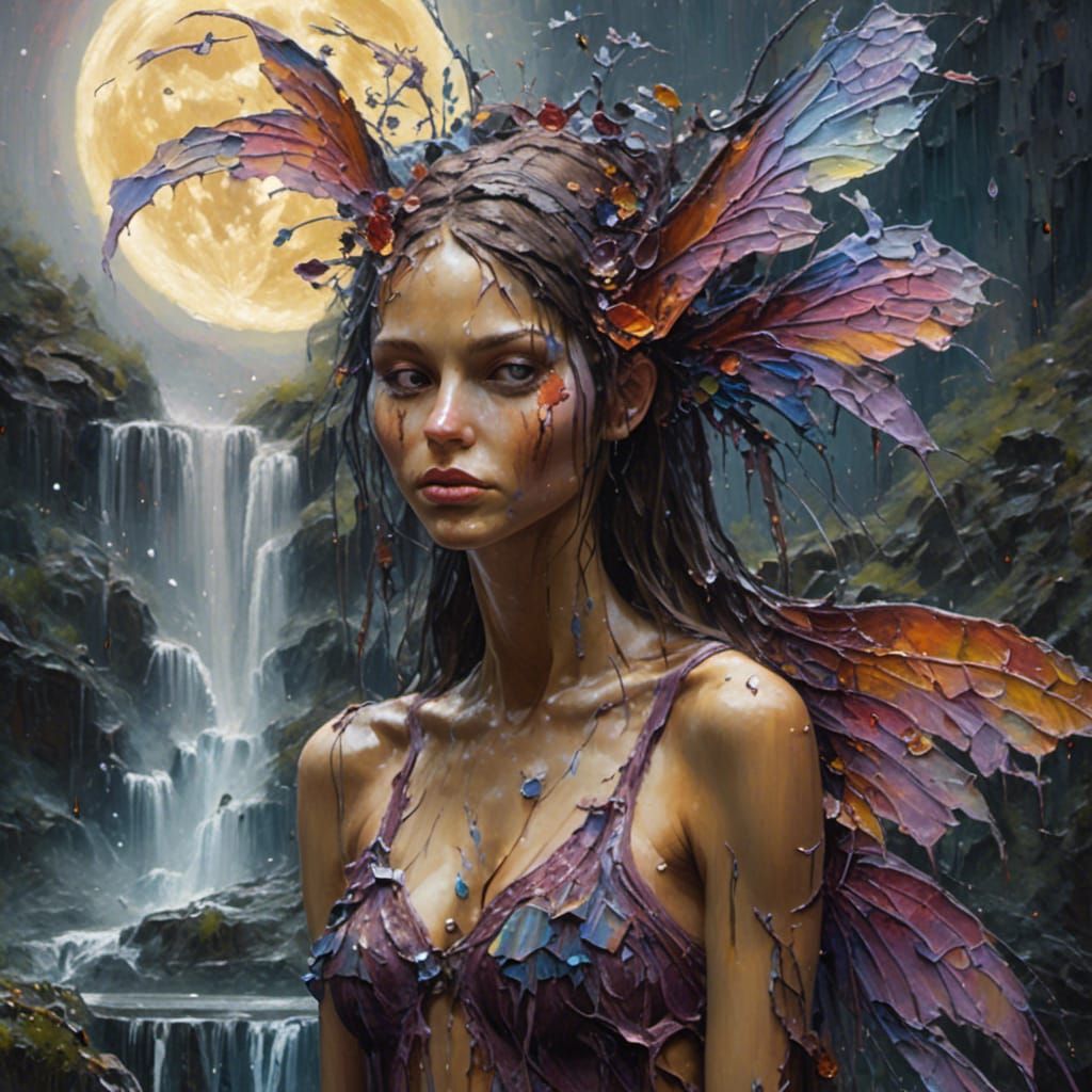 Fairy by Waterfall: Hyper-Realism in Oil Painting