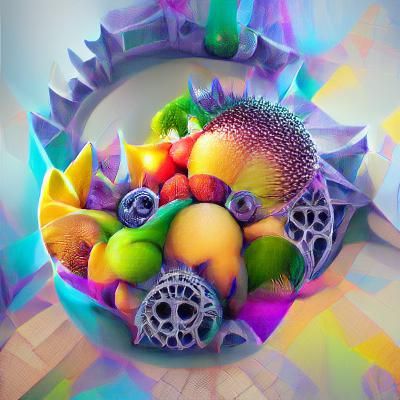 Psychedelic Fruit Mandala in 3D, Hyperrealistic Art