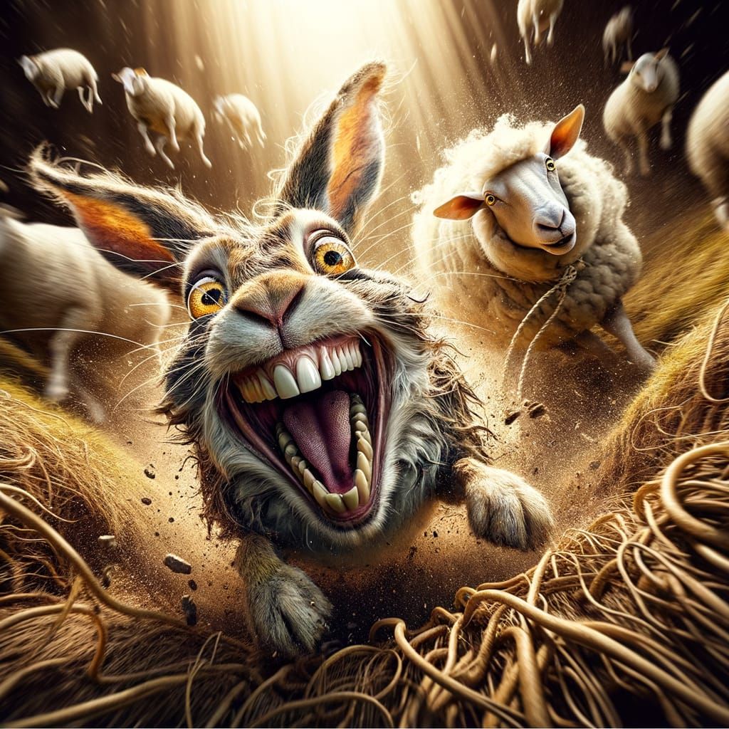 Laughing Bunny Descends into Rabbit Hole with Sheep