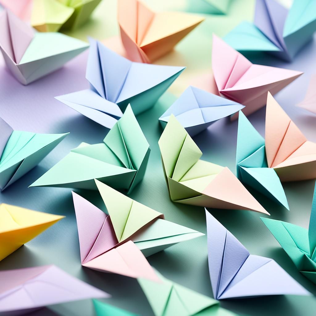 Origami Paper Folds in Pastel Watercolor Style