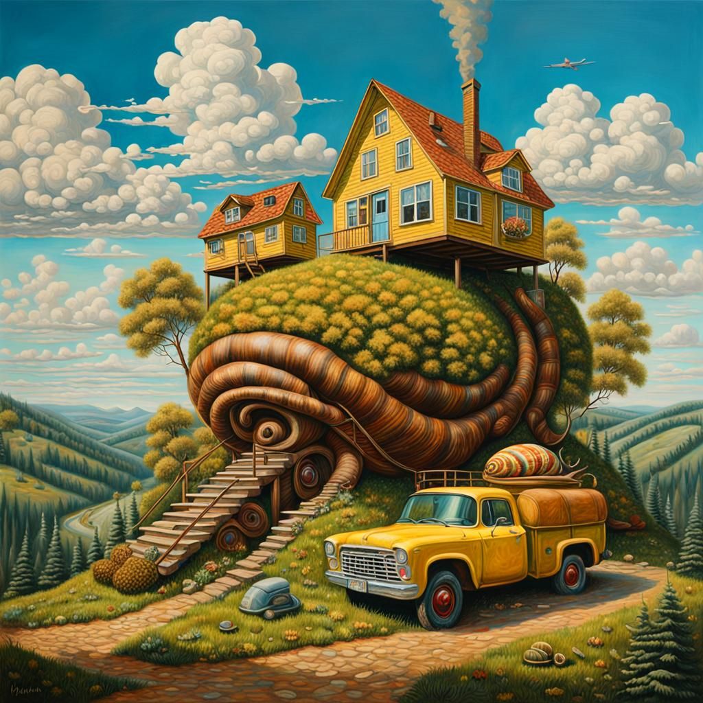 Surreal Snail House on Wheels, Digital Painting