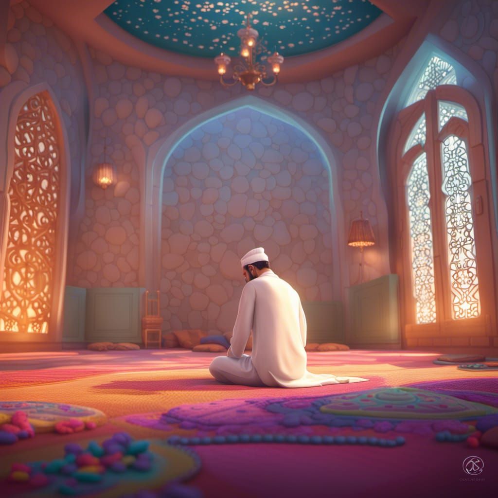 Young Muslim Man Praying: 3D Digital Art