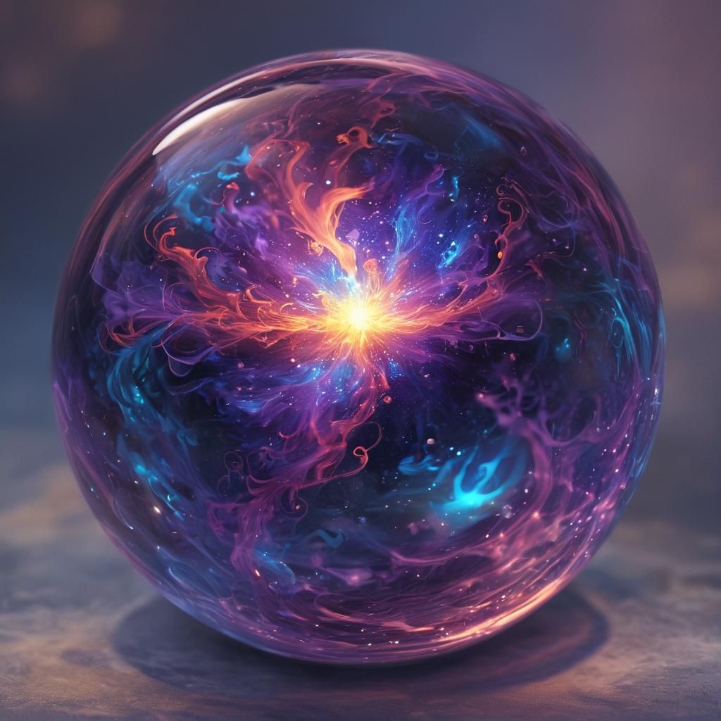 Fireball in Glass Sphere: Iridescent Fantasy Illustration