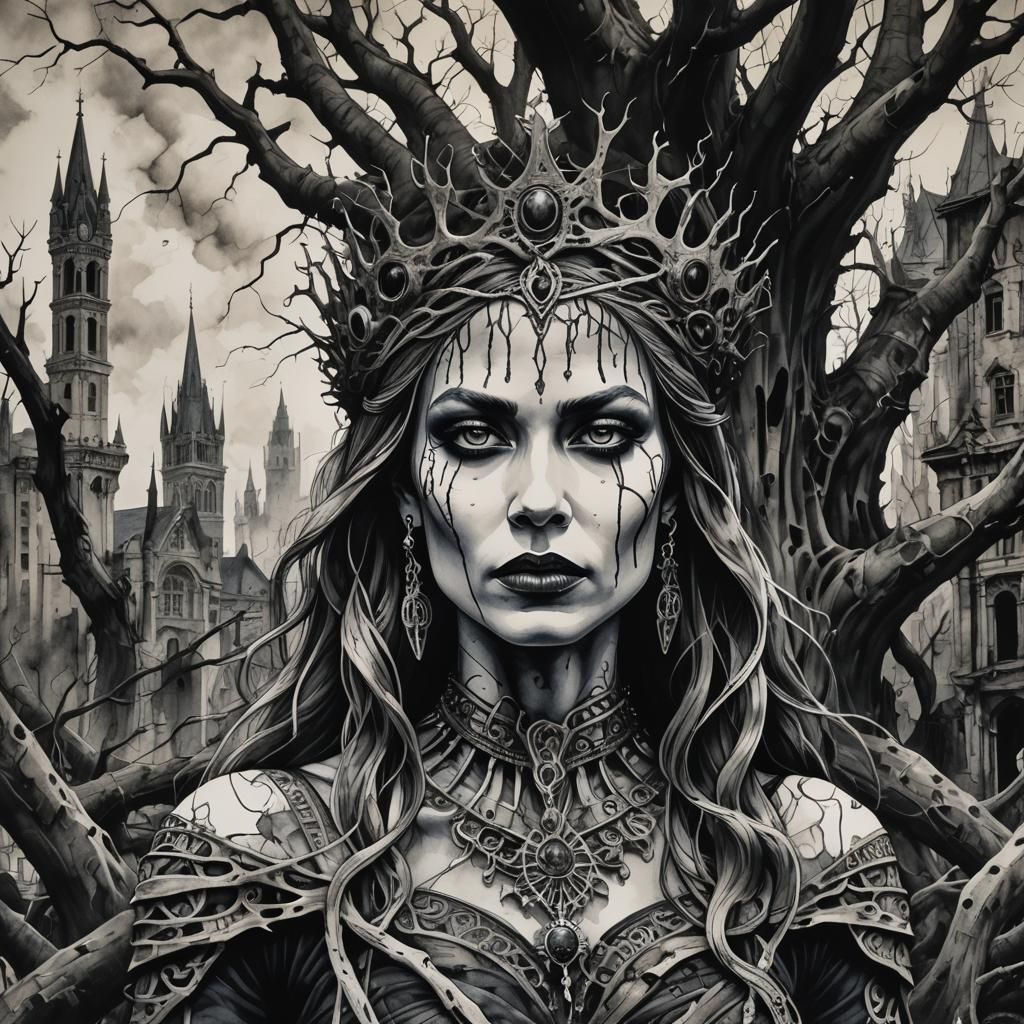 Queen of the Damned in Hyperdetailed Ink Painting