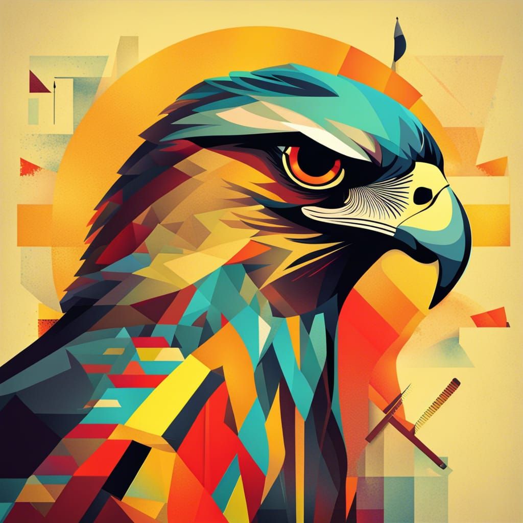 Geometric Bauhaus Hawk in Pop Art Style