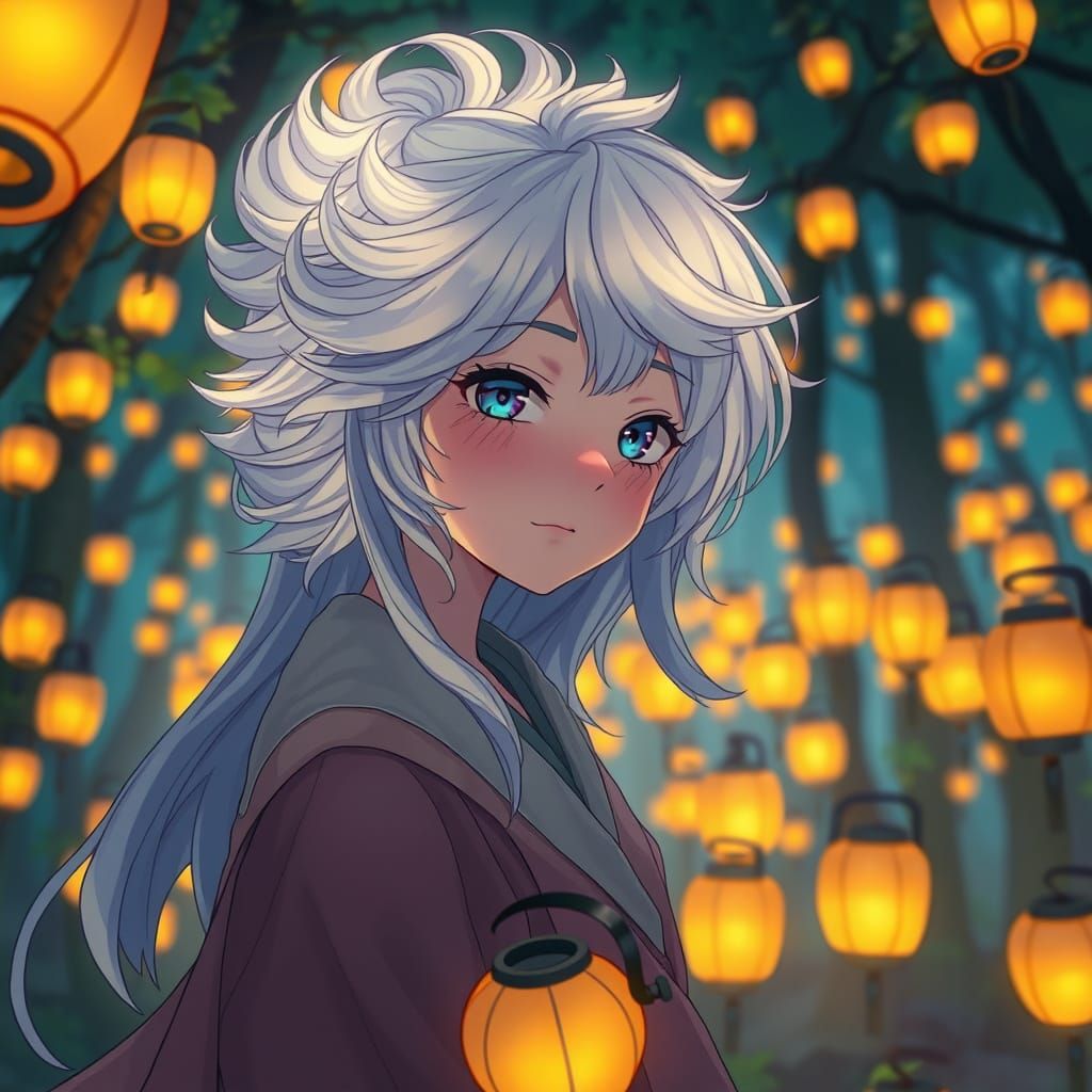 Ethereal Lantern Guardian in Whimsical Anime Style