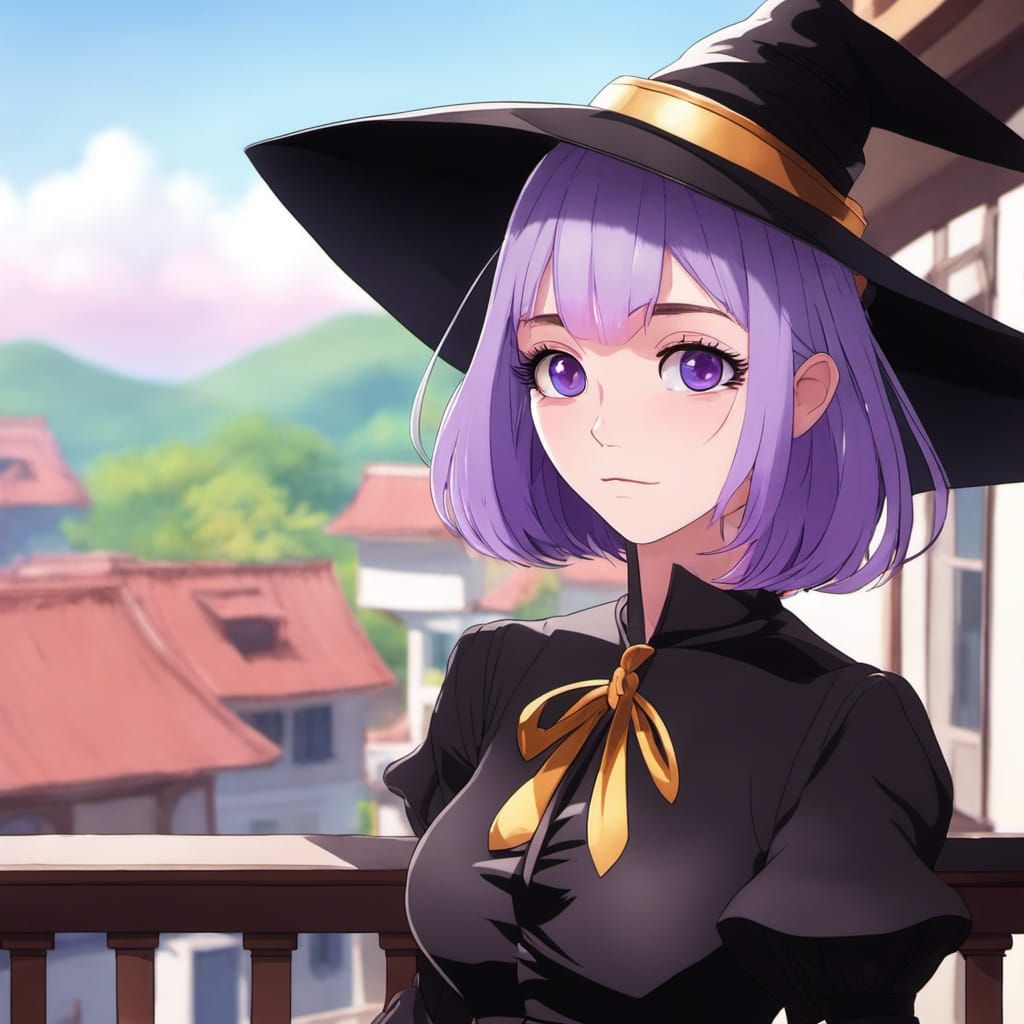 Anime Witch Girl Portrait with Rainbow Eyes